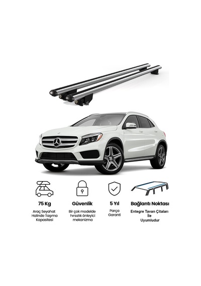 Kanca Mercedes Gla 2014 Ve Sonrası Uyumlu Gri Kilitli Ara Atkı 120cm Port Bagaj Tavan Barı