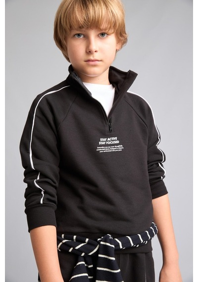 Defacto Oversıze Uzun Kollu Dik Yaka Pamuklu Baskılı Siyah Sweatshirt Erkek Çocuk H9606a826aubk81 Siyah-bk81