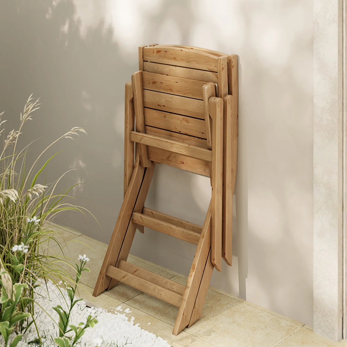 Ahşap Yarı Katlanır Bahçe Balkon Masası 70 Cm Açık Kahverengi