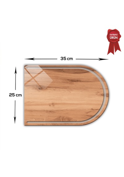 Kanallı Cam Kesme Tahtası - Yeni Ahşap - Kenarı Oval - 25x35cm