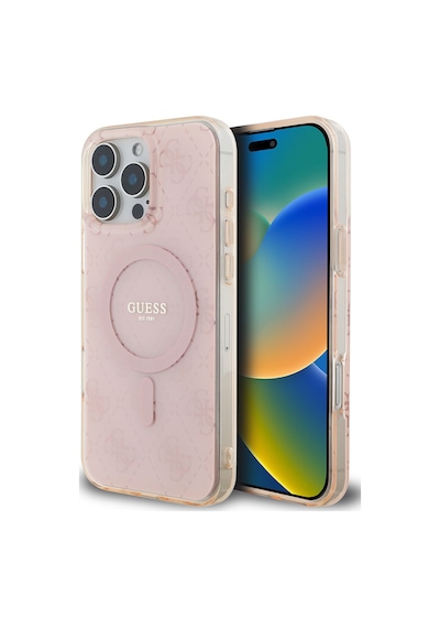 Apple Uyumlu iPhone 16 Pro Max Kılıf Guess Lisanslı Magsafe Özellikli Iml Baskılı Klasik Logolu 4g Desenli Pembe