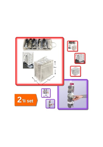 5 Adet Dolap İçi Çorap Düzenleyici + Çizgili Ayakkabı Taşıma Çantası 2li Set Xj92qa Belirtilmemiş
