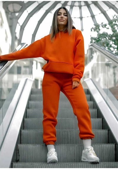 Kozia Outdoorskapşonlu Esofman Takımı Sweatshirt Jogger Turuncu
