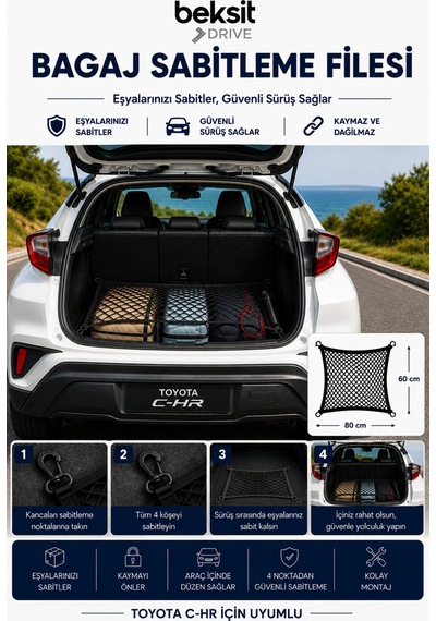 Drıve Bagaj Sabitleme Filesi Toyota C-hr Uyumlu 60x80cm