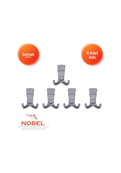 Mina Lüks Askı, Metal, Vestiyer Askı, 125 Gr, Dolap Askılık, Duvar Askılığı, Füme Vidalı 5 Adet