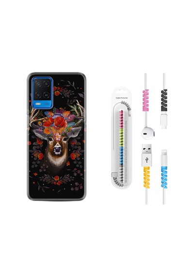 Oppo A54 Kılıf Kablo Koruyuculu Rose Deer 1661