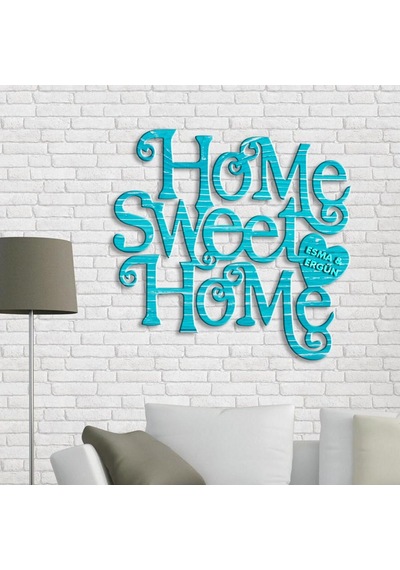 Kişiye Özel Home Sweet Home Mavi Renk Dokulu Ahşap Duvar Yazısı - 3
