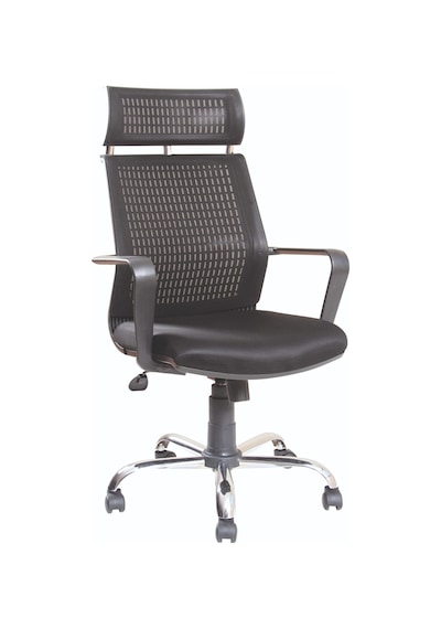 My4 Yönetici Makam - Ofis Müdür - Büro - Çalışma Koltuğu Siyah Renk Krom Ayaklı Siyah