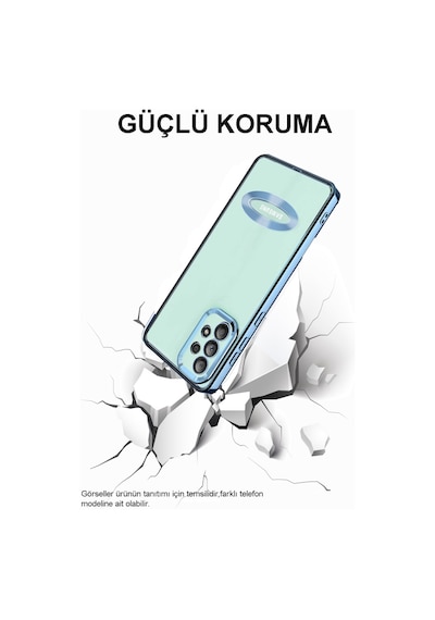 Samsung Galaxy Uyumlu A15 Kapak Yanları Renkli Lens Korumalı Logo Gösteren Şeffaf Luxury Silikon Kılıf