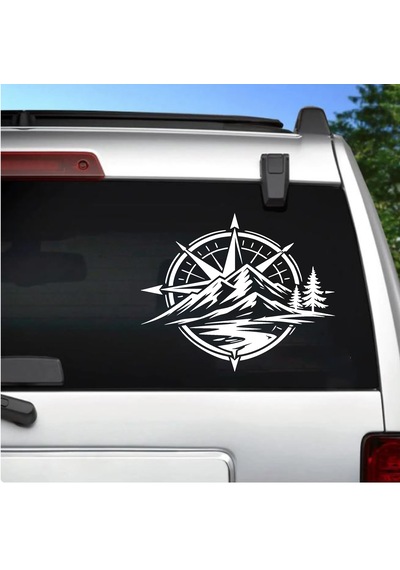 Pusula Dağ Ve Orman Sticker - Araba Oto Motosiklet Karavan Cam Sticker - 00357 30x25 Cm