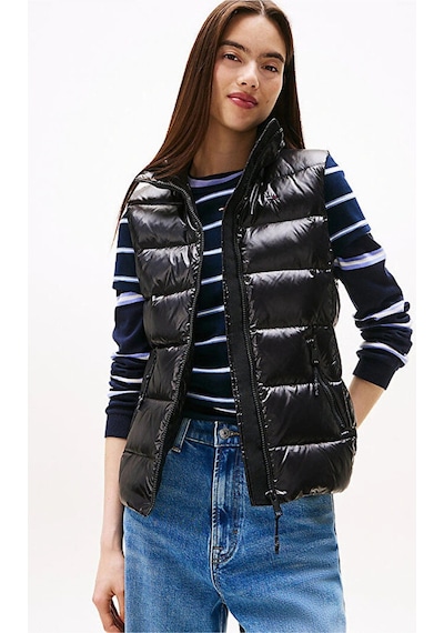 Tommy Hilfiger Kadın Marka Logolu Full Fermuarlı Şık Görünüşlü Günlük Kullanıma Uygun Siyah Yelek Dw-10177 Siyah