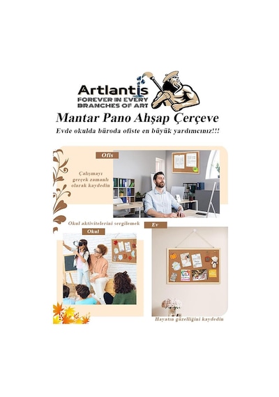 Mantar Pano Ahşap Çerçeve 60x90 Cm 1 Adet Harita Çivisi Hediyeli Duvara Monte Mantar Çerçeve Evde Okulda Büroda Ofiste 60 x 90 CM