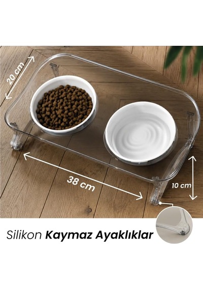 Atapet Çift Kaseli 15 Eğimli Yükseltilmiş Kedi Köpek Mama Kabı