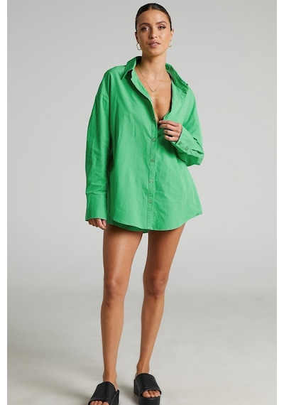Seeh Yeşil Oversize Basic Kadın Gömlek Sh268