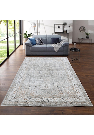 Sound Vintage Modern Dokuma Halı Salon Oturma Odası Yatak Odası Antre Dekoratif Halı 0087a Krem - Kiremit