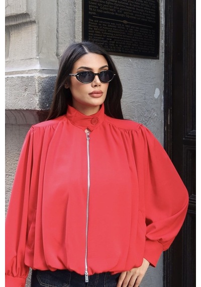 Kechi Woman Linda Twill Kumaş Çift Fermuarlı Astarlı Ceket Kırmızı