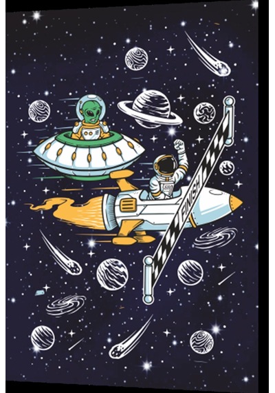 uzayda hayat var eğlenceli astronot-8 retro ahşap poster