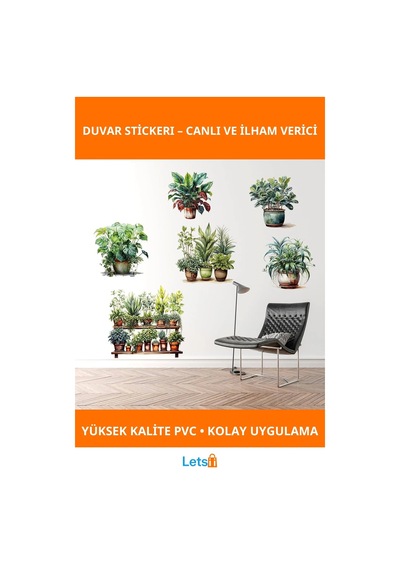 Tropikal Bitkiler Duvar Stickerı Yeşil Yapraklı 90x35 Cm 8 Adet Çok Renkli