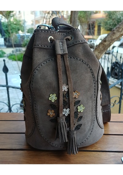 Durush Collection Özel Tasarım Kadın Omuz Çantası Gerçek Deri, Süet, El İşçiliği Açık Vizon