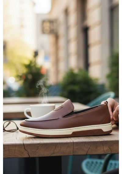 Enoch Hakiki Deri Taba Lazer Baskı Detaylı Beyaz Tabanlı Erkek Comfort Loafer Kahverengi Enoch Hakiki Deri Taba Lazer Baskı Detaylı Beyaz Tabanlı Erkek Comfort Loafer Kahverengi