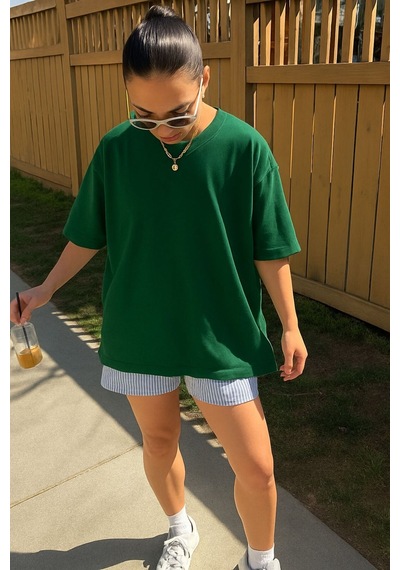 Düz Unisex Tshırt 3q6 Yeşil