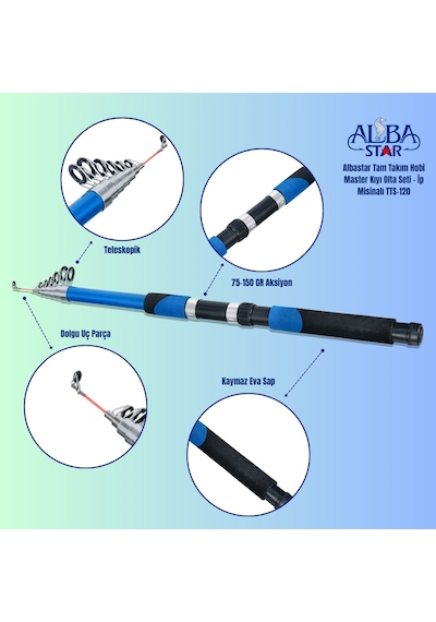 Albastar Tam Takım Hobi Master Kıyı Olta Seti İp Misinalı 360 Cm - Tts120