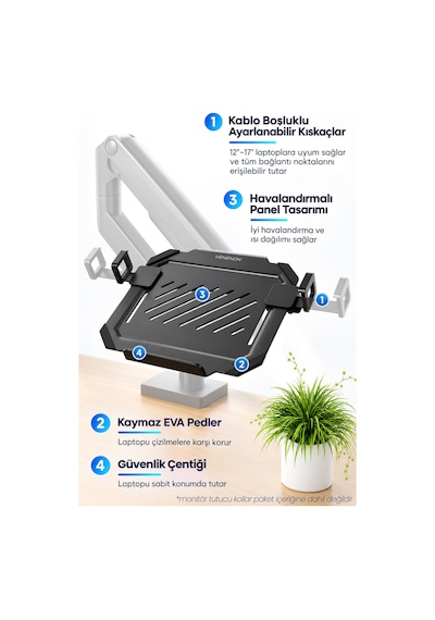 12-17,3" Laptop Standı Vesa Uyumlu Monitör Koluna Takılan Laptop Tutucu Stand Laptop Aparatı Vlh17