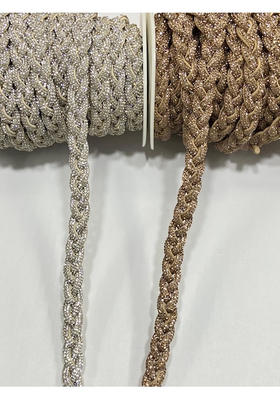Taşlı Şerit Saç Örgü Modeli / 1 Metre / H12 - Gümüş