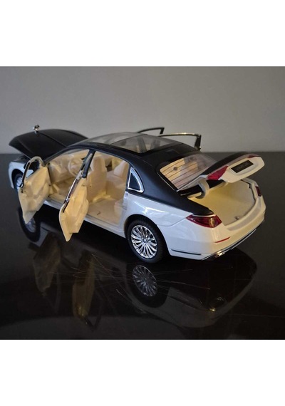 Metal Model Araç Mercedes S Class Oyuncak Araba Çek Bırak Sesli 23 Cm Beyaz Siyah