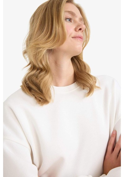 Defacto Oversize Geniş Kalıp Bisiklet Yaka Basic Düz Kalın Sweatshirt F9628ax25auer105 Ekru