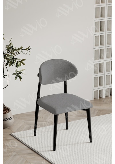 Avvio Siyah Polo Sandalye Mutfak Salon Yemek Odası Sandalyesi Metal Ayak Gri