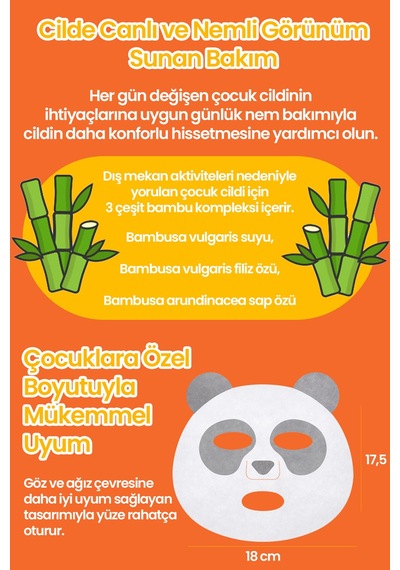 Çocuklara Özel, Nemlendirerek Rahatlatan Yaprak Maske Atopalm Pandaring Mask Pack Kids