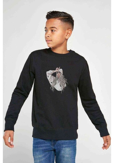 Tshirthane Billie Eilish Logosu Blosh Baskılı Unisex Çocuk Siyah Sweatshirt (534630182) Siyah