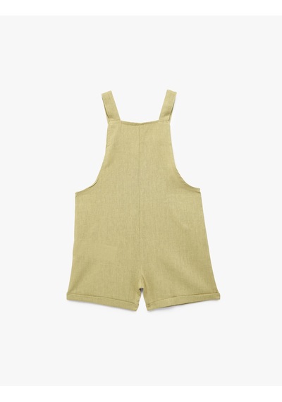 Koton Askılı Kanguru Cepli Düğmeli Keten Viskon Karışımlı Kare Yaka Tulum Haki 6smb10004tw