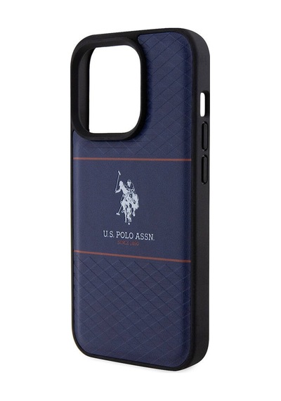 Apple Uyumlu iPhone 15 Pro Kılıf U.s. Polo Assn. Lisanslı Deri Şeritli Logo Dizayn Kapak Lacivert