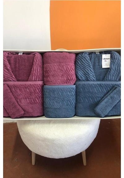 Zebra 8 Parça Aile Bornoz Takımı Mürdüm - İndigo Çok Renkli