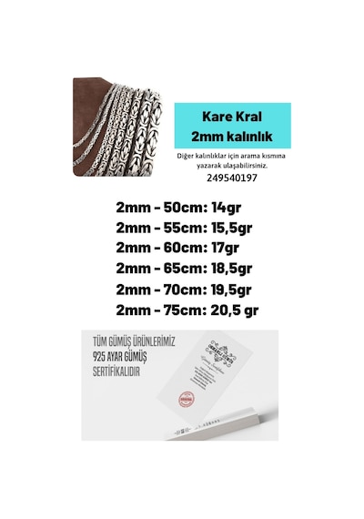 Erkek Gümüş Kolye - 2mm Kare Kral Model 925 Ayar Gümüş Erkek Kolye Zincir 249540197