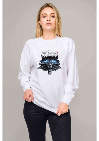 The Witcher Baskılı Beyaz Kadın Sweatshirt (528253639)