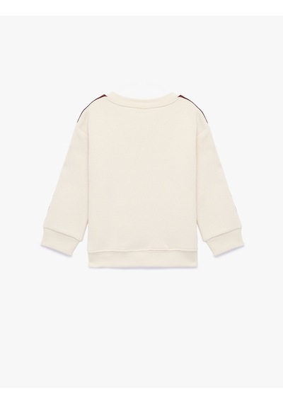 Koton Pamuklu Bisiklet Yaka Uzun Kollu Şardonlu Baskılı Sweatshirt Bej 6wmg10224ak Ekru