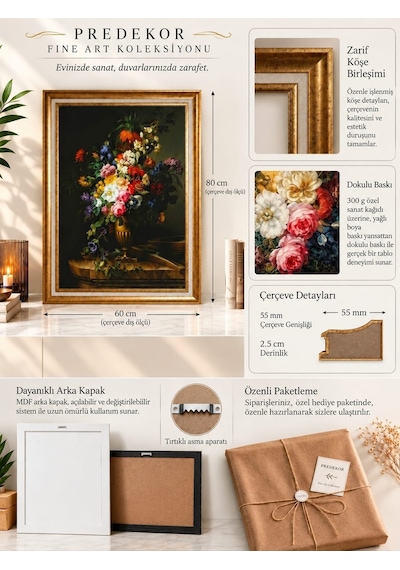 Varaklı Gold Vintage Çerçeveli Yağlı Boya Dokulu Şık Salon Tablosu - Dark Floral Hollanda Altın Çağı Klasik Dekoratif Duvar Tablosu 50x70 Cm / Çerçeveli 60x80 Cm Varaklı Gold Vintage Çerçeveli Yağlı Boya Dokulu Şık Salon Tablosu - Dark Floral Hollanda Altın Çağı Klasik Dekoratif Duvar Tablosu 50x70 Cm / Çerçeveli 60x80 Cm