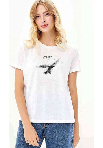 Dragons Birds Feat Baskılı Beyaz Kadın Tshirt
