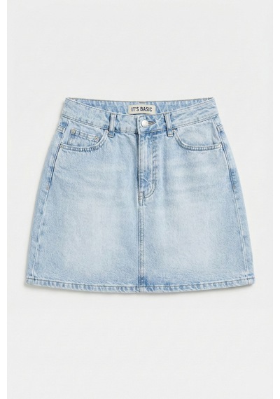 Kadın Ice 4s6-3 Straight Fit Mini Boy %100 Koton Denim Etek Buz Mavi