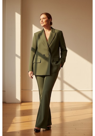 Hanezza Çift Düğmeli Blazer Ceket Plus Size Haki - 789093682 Haki