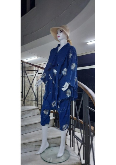 Boho Şalvar Pantolon Asimetrik Ceket Takım Lacivert
