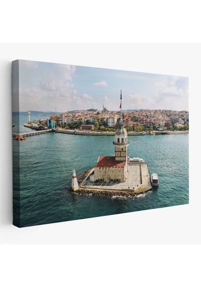 Es10 Özel Tasarım, Dekortif BaskıKızkulesi ve Üsküdar Kuşbakışı Manzarası Dekoratif Kanvas Tablo-6509 (70 x 100)