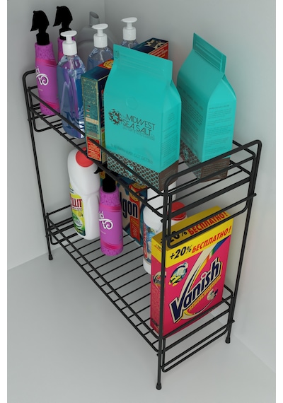 2 Katlı Evye Tezgah Altı Raf Banyo Mutfak Dolabı Çok Amaçlı Düzenleyici Deterjanlık Organizer 35x15 Siyah