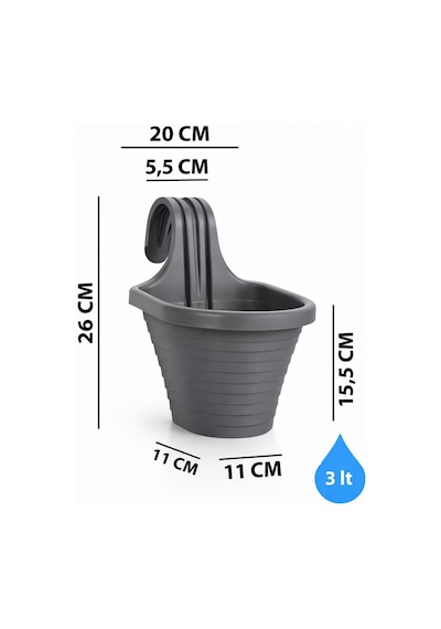 Omnipazar So-tom3 Tombik Askılı Balkon Saksı 3 Litre No: 3 Antrasit 116