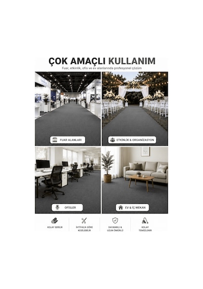 Beylini Gri Halıfleks Zemin Yer Kaplama 3 Mm Kalınlığında Rip Halı Duvardan Duvara Halıflex Organizasyon Davet