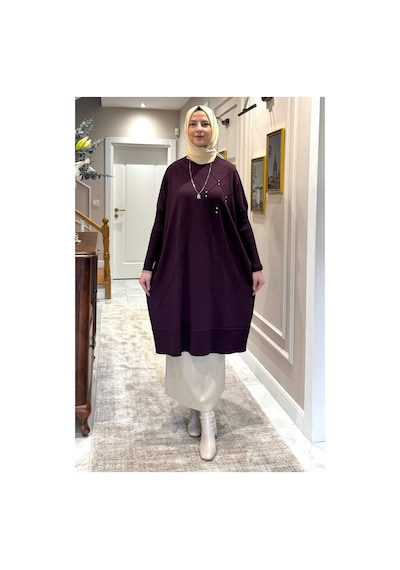 Rabia Şamlı Melda Triko Tunik Mürdüm Çok Renkli