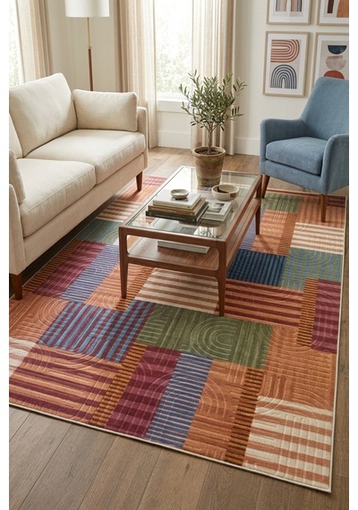 Raschel Carpet Bohem Yıkanabilir Leke Tutmaz Modern Multi Renkli Özel Seri Kaymaz Taban Halı Kilim Yolluk Rcmultı Klm 002 Çok Renkli